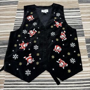 Vintage Westbound‎ Vest Women's Petite Medium Santa Embroidered Christmas 90s